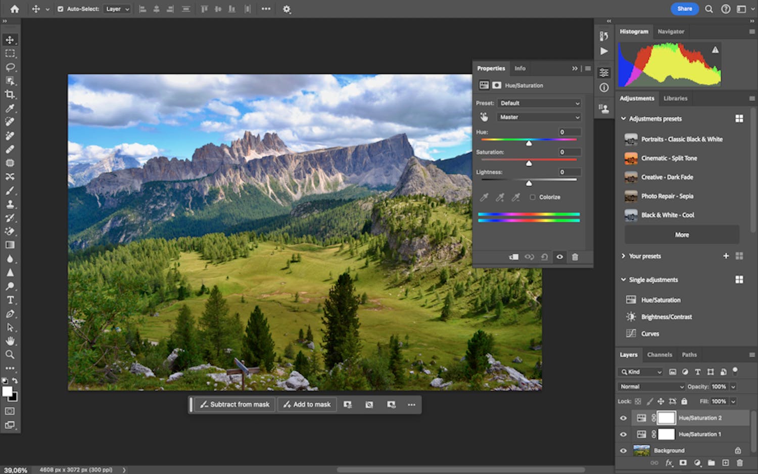 Arbetsytan Fotografering. Verktyg för vanlig fotoredigering finns tillgängliga här.